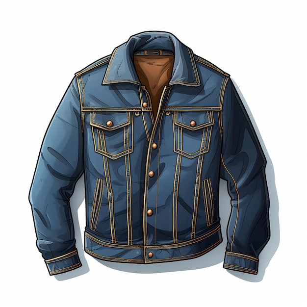 a blue denim jacket with a brown collar