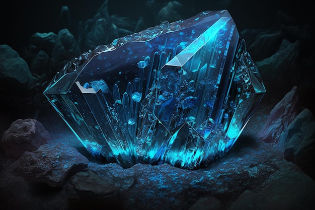 A blue diamond in a dark cave