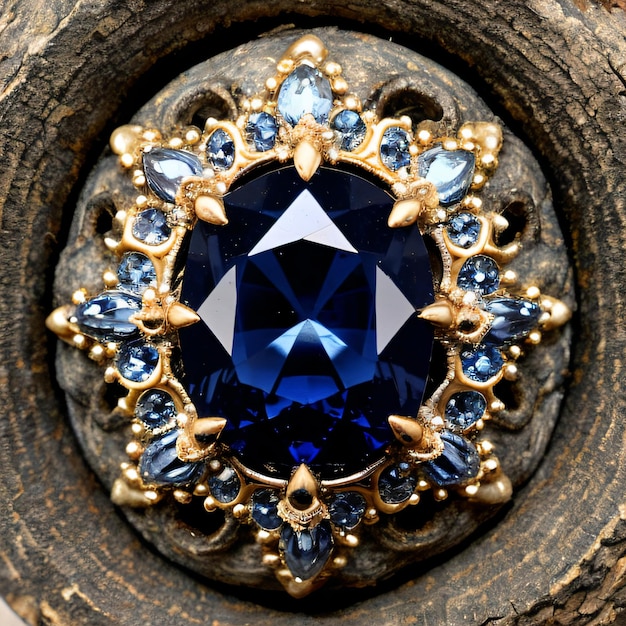 Photo a blue diamond is on a piece of wood