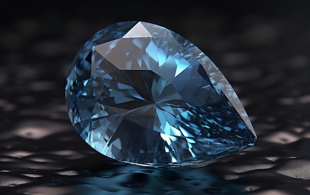 A blue diamond sits on a black surface.