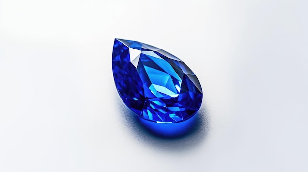 A blue diamond sits on a white surface.