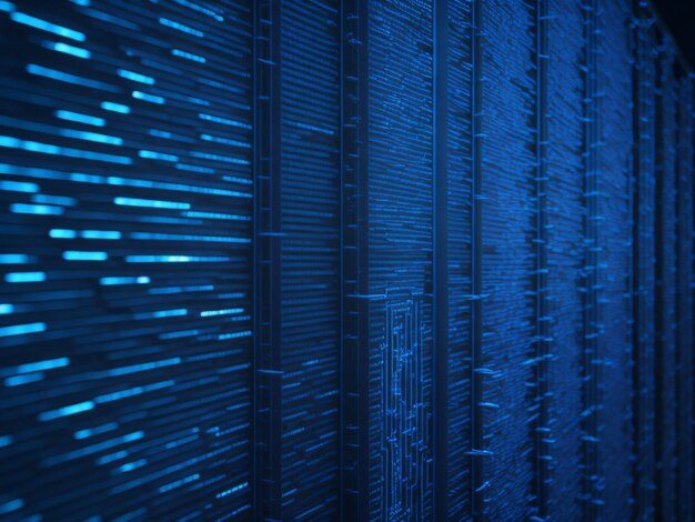 Photo blue digital binary data on computer screen background