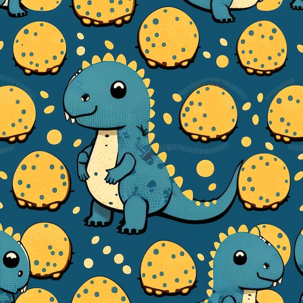 A blue dinosaur with a yellow polka dot pattern.