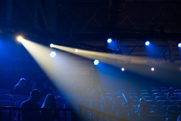 Blue disco lights on a club stage