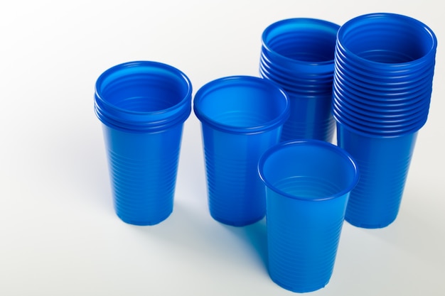 Blue disposable plastic glasses