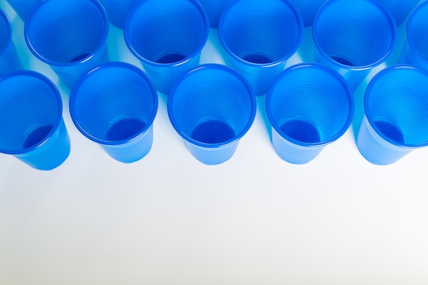 Blue disposable plastic glasses