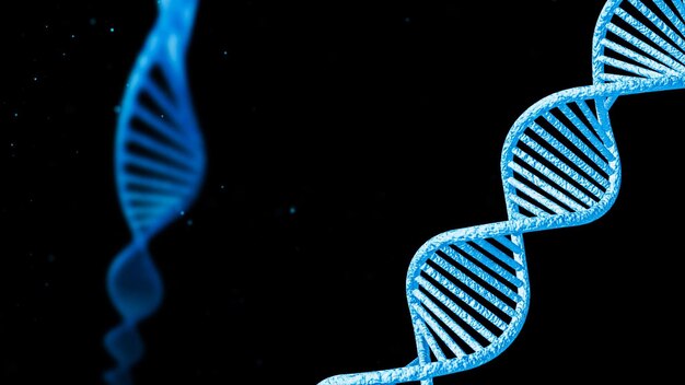 검정색 배경에 파란색 DNA 가닥