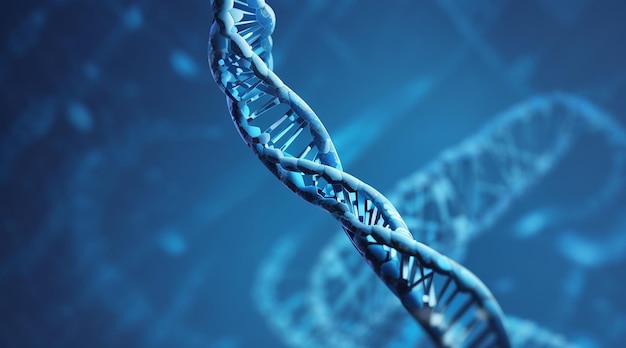 A blue DNA strand with a blue background