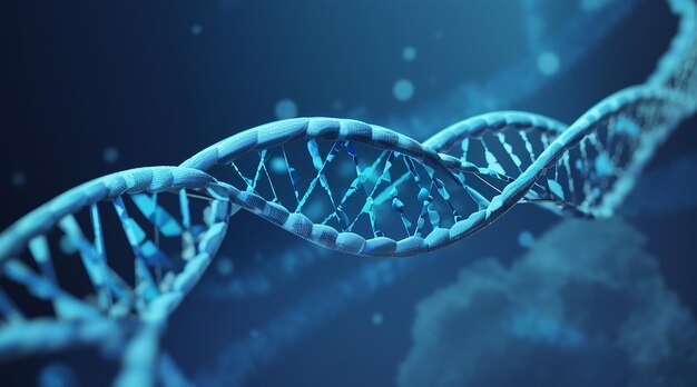 A blue DNA strand with a blue background