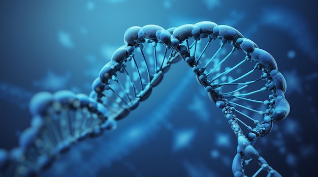 A blue DNA strand with a blue background