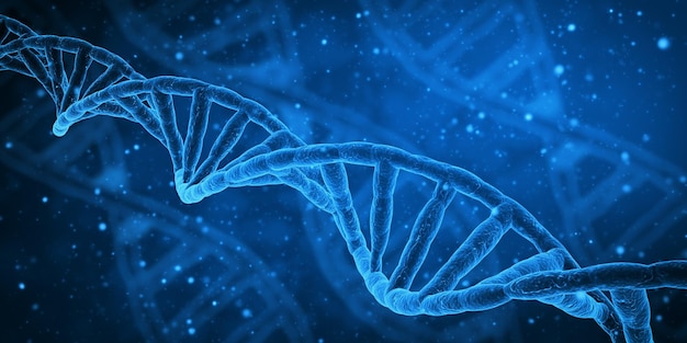 Foto biologia della ricerca scientifica della struttura del dna blu e concetto medico