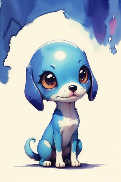 Blue dog cute puppy watercolor portrait