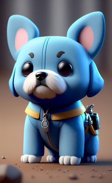 A blue dog with a gun on its nose