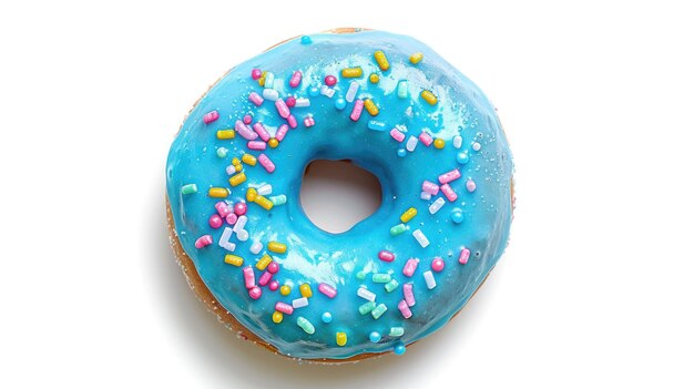 Blue donut isolated over white background with clipping path Top view copy space