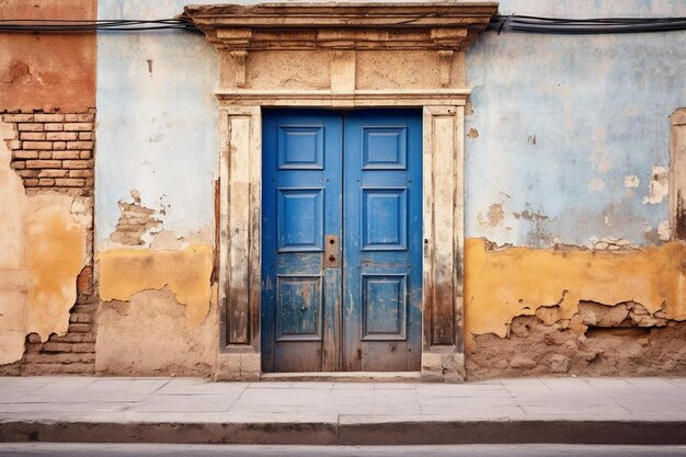 Photo a blue door on a building with a blue door.