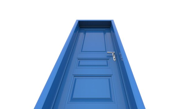 Blue door Creative illustration of open closed door entrance realistic doorway isolated on background 3d