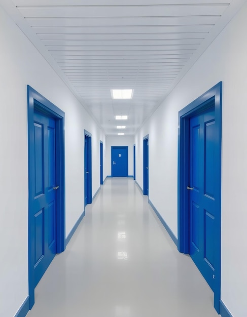 a blue door in a hallway with a blue door