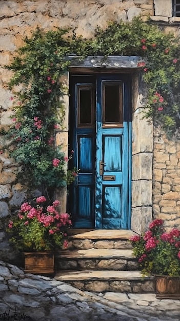 Голубая дверь в доме во Франции