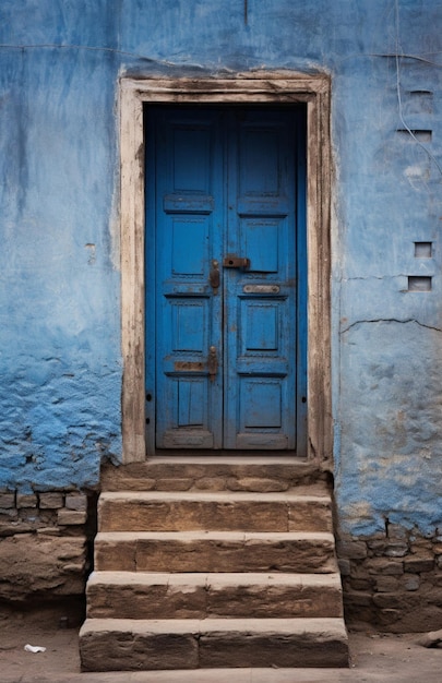 오래된 건물의 파란 문
