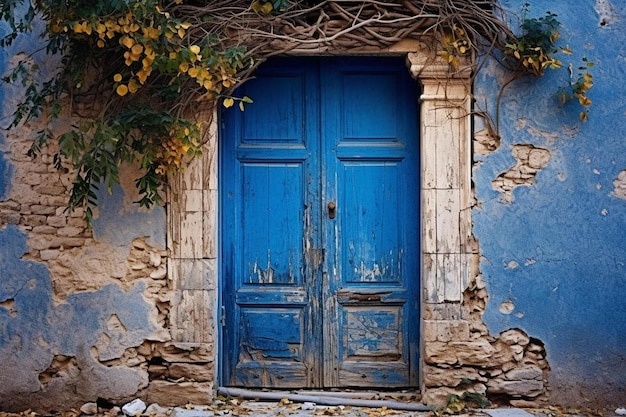 blue door in a wall