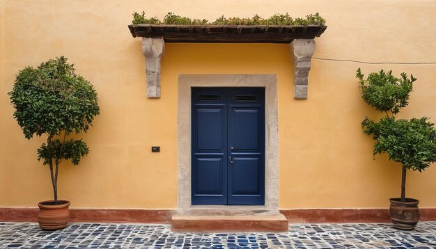 Photo a blue door with a blue door in the center of it