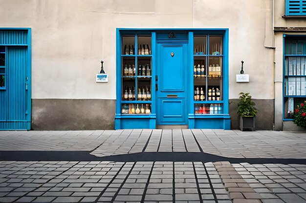 Photo a blue door with a blue door that says 