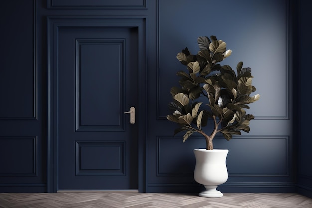 A blue door with a plant in it