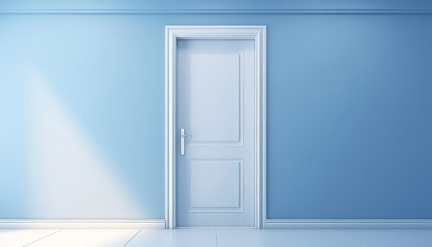 A blue door with a white trim sits in front of a wall