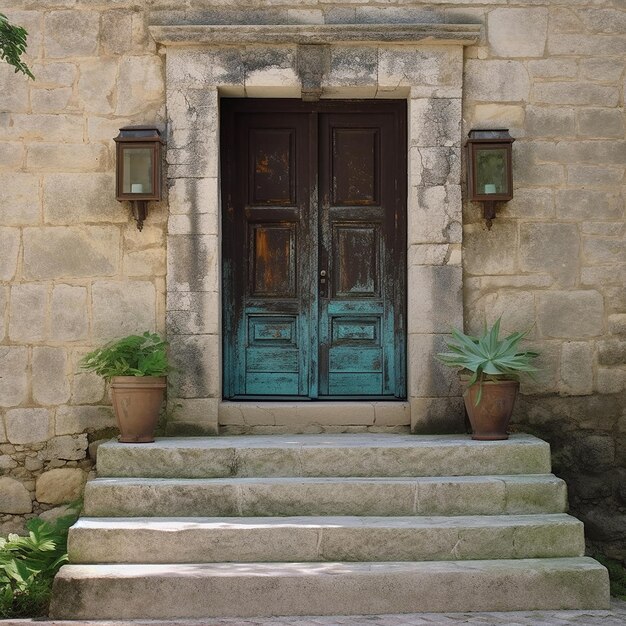 A blue door with the word " hibiscus " on it