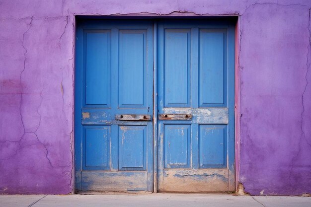 Blue doors in purple and pink, with a blue door