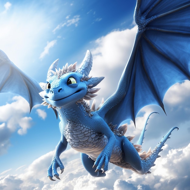 Фото Голубой дракон, летящий в небе