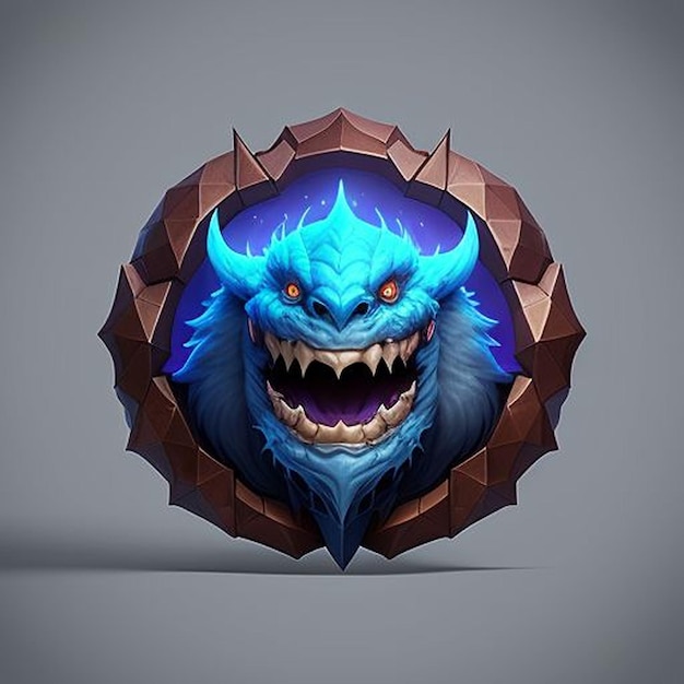 голубая голова дракона с голубой головой, на которой написано " монстр "