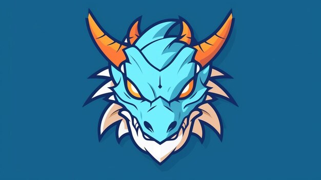 A blue dragon head with orange horns and a white collar generative ai