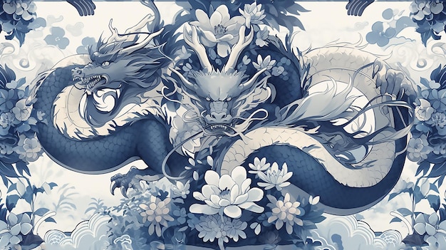 Синий дракон с белым фоном и словом дракон на нем.