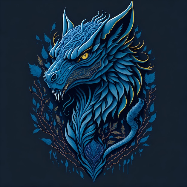 Photo a blue dragon with a yellow eye is on a black background.