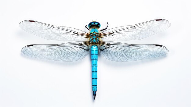 Photo blue dragonfly on white surface beautiful insect photography for nature enthusiasts