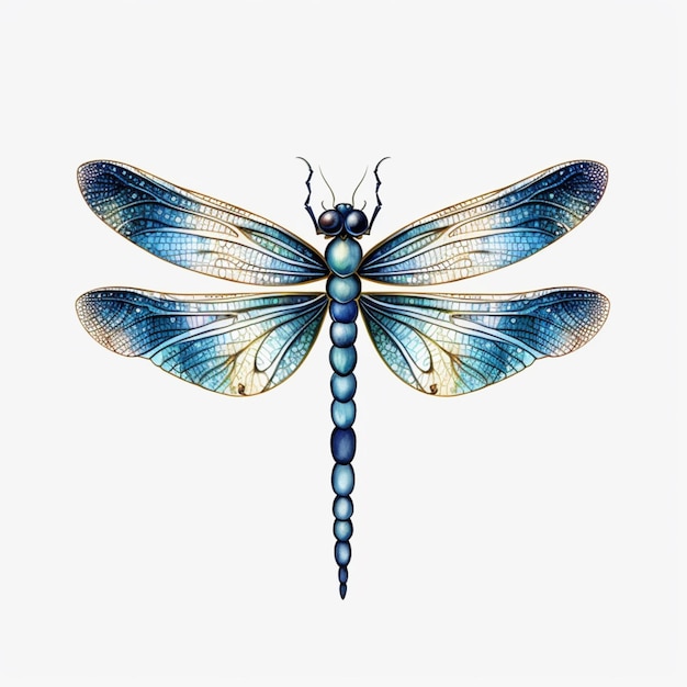 A blue dragonfly with the wings spread open and the wings spread open.