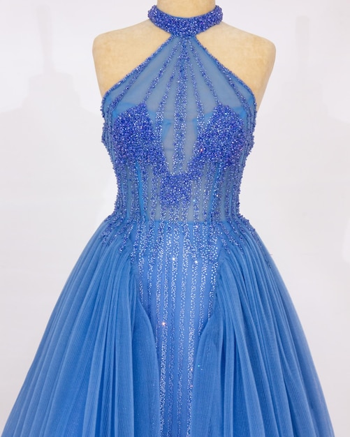 A blue dress with sequins on it