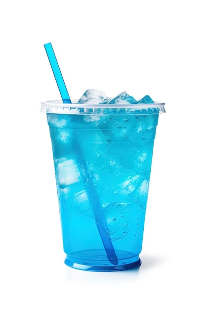 Blue drink in a plastic cup isolated on a white background Take away drinks concept