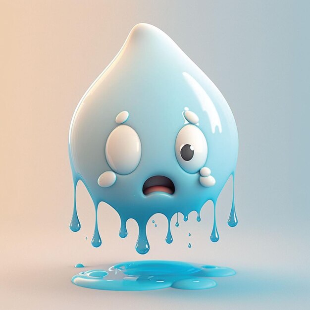 A blue drop that has a face that has a sad face.