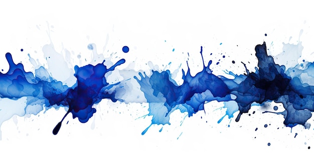 Photo blue drop watercolor splash paint draw ink graphic art decoration background on paper