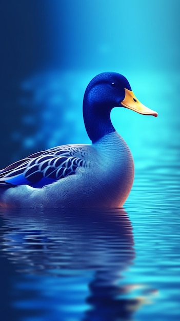 A blue duck in the water