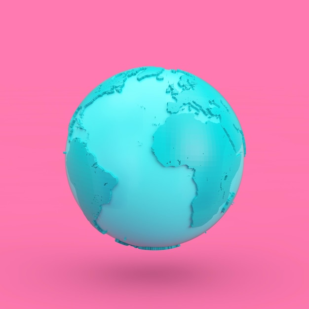 Фото Голубой глобус земли в дуотоновом стиле на розовом фоне 3d-рендер