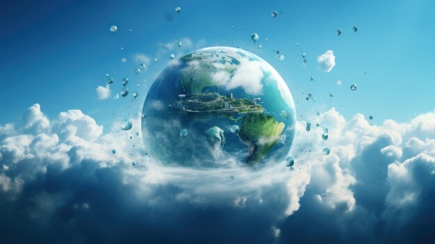 푸른 하늘 배경에  구름과 함께 푸른 지구 지구 지구 AI를 생성