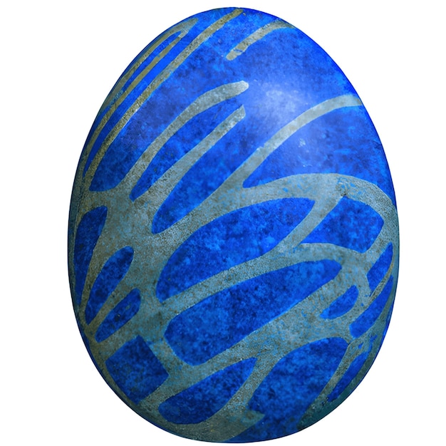 A blue egg with a pattern of lines on it