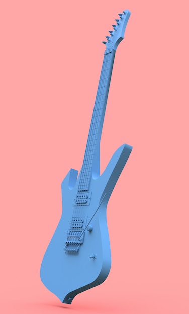 Blue electric guitar in the style of minimal on pink 