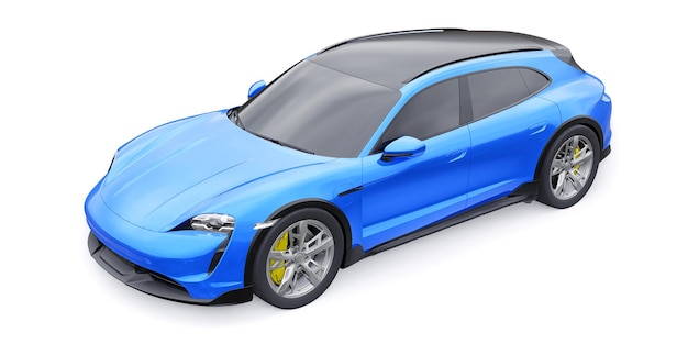 Foto carro sportivo elettrico blu per il rendering 3d di aree urbane e rurali