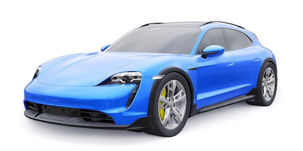 Carro sportivo elettrico blu per il rendering 3d di aree urbane e rurali