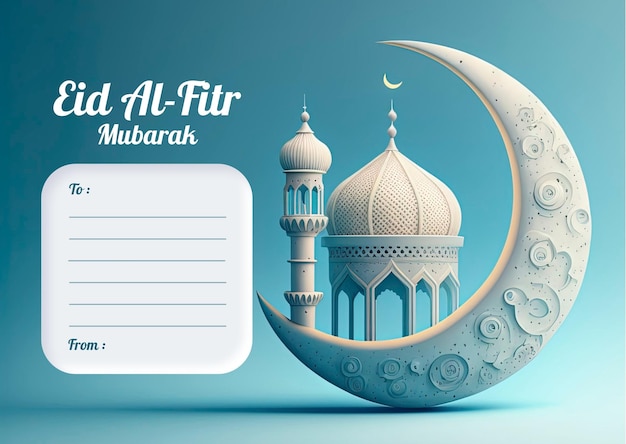 Blue Elegant Eid Al Fitr Greeting Card