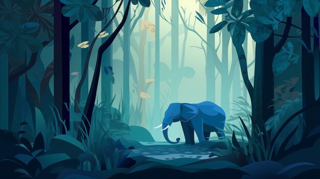 Blue elephant in the jungle